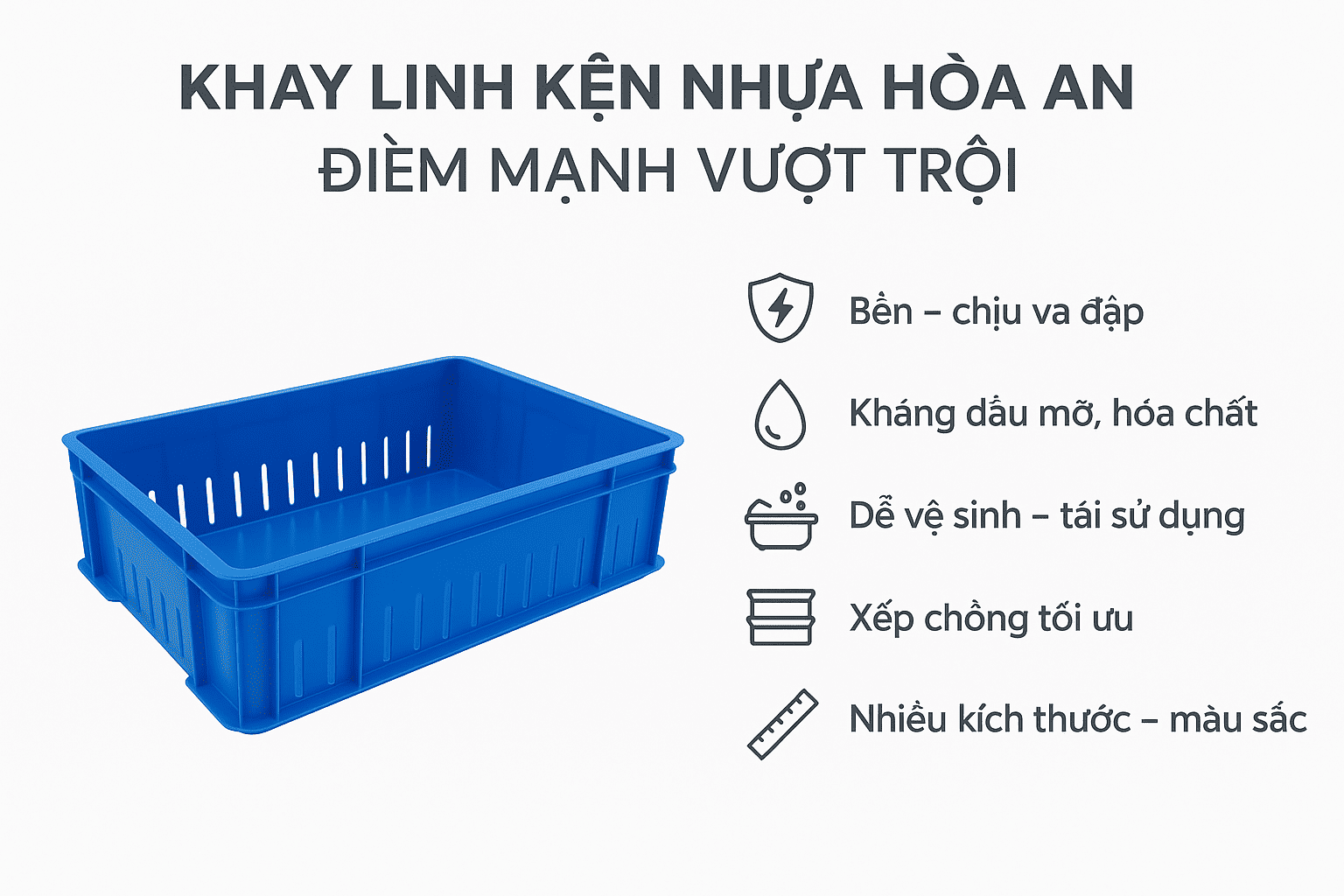 khay linh kiện nhựa công nghiệp với nhiều kích thước, màu sắc và thiết kế khác nhau, dùng để lưu trữ và vận chuyển linh kiện trong nhà máy